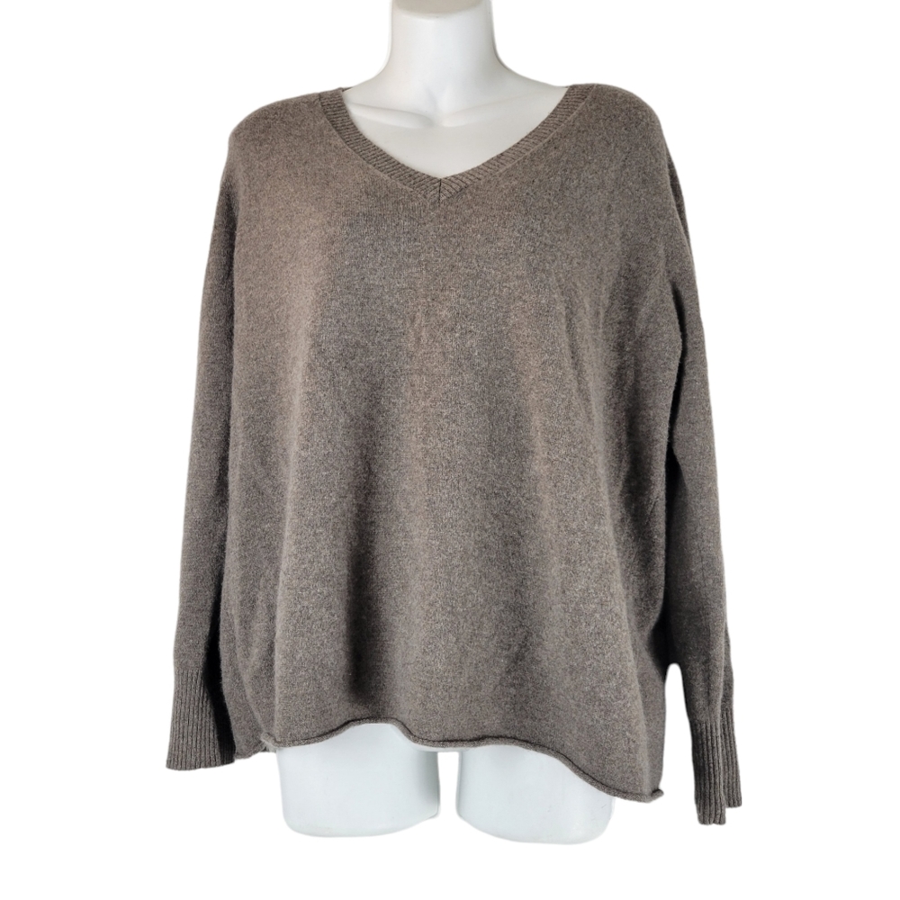 James Perse Taupe V-Neck Cashmere-Blend Sweater